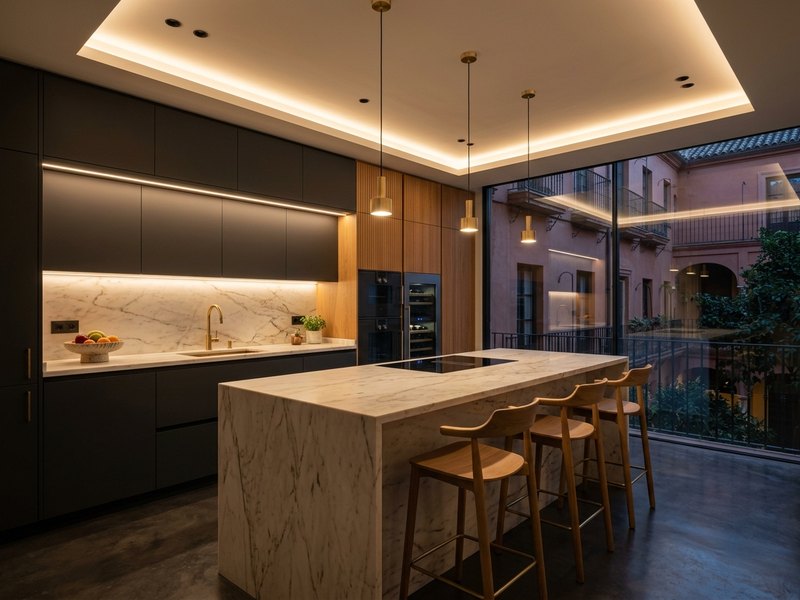 Iluminación LED técnica y ambiental para cocina en Sevilla