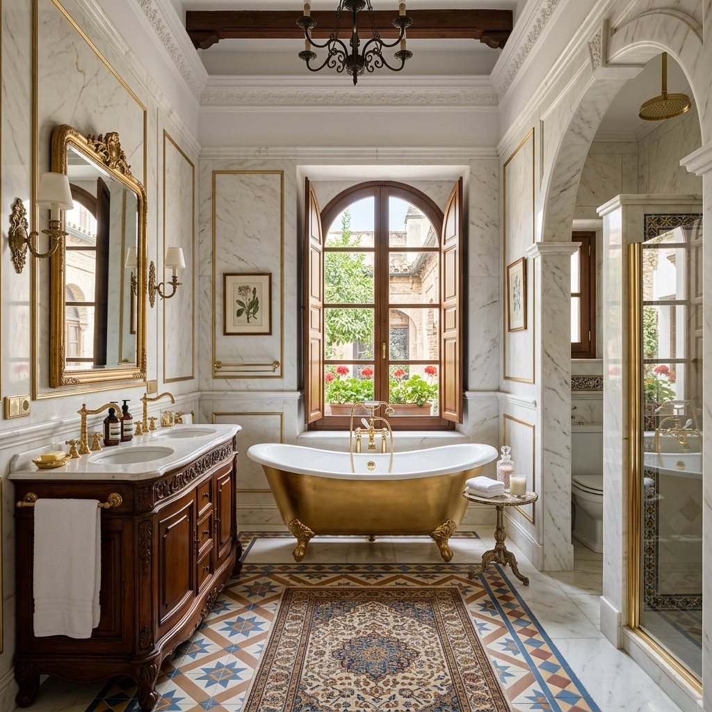 Baño reformado con acabados clásicos y modernos en Sevilla