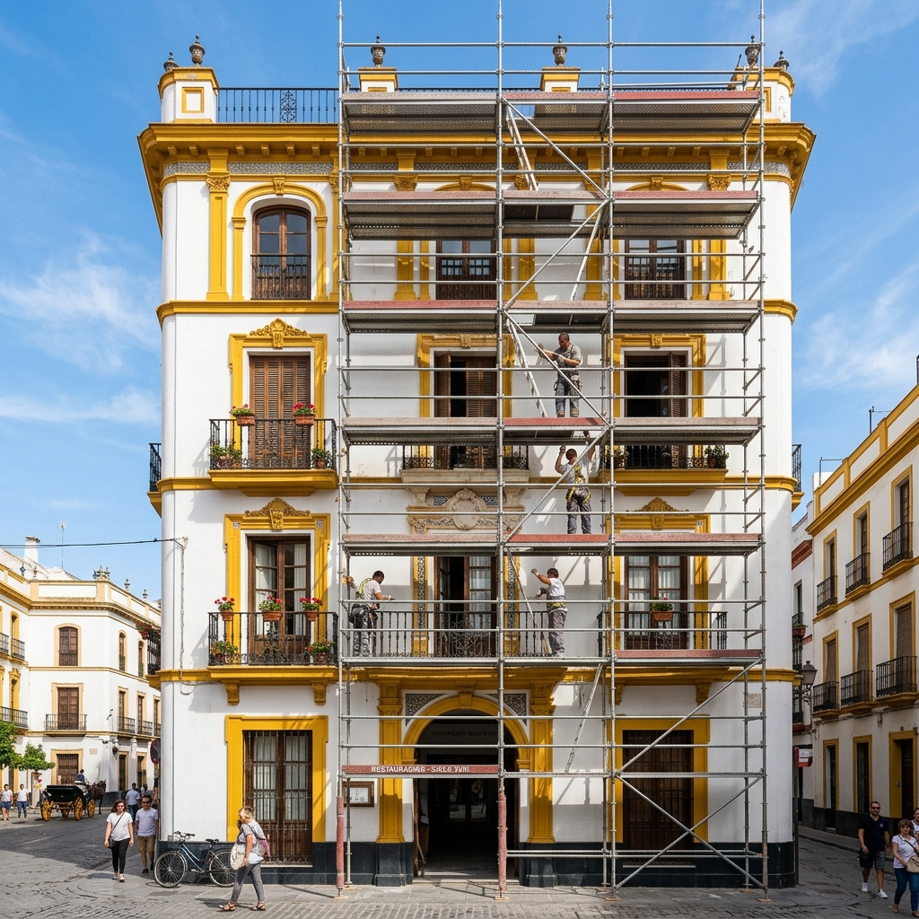 Rehabilitación de fachada en edificio de Sevilla