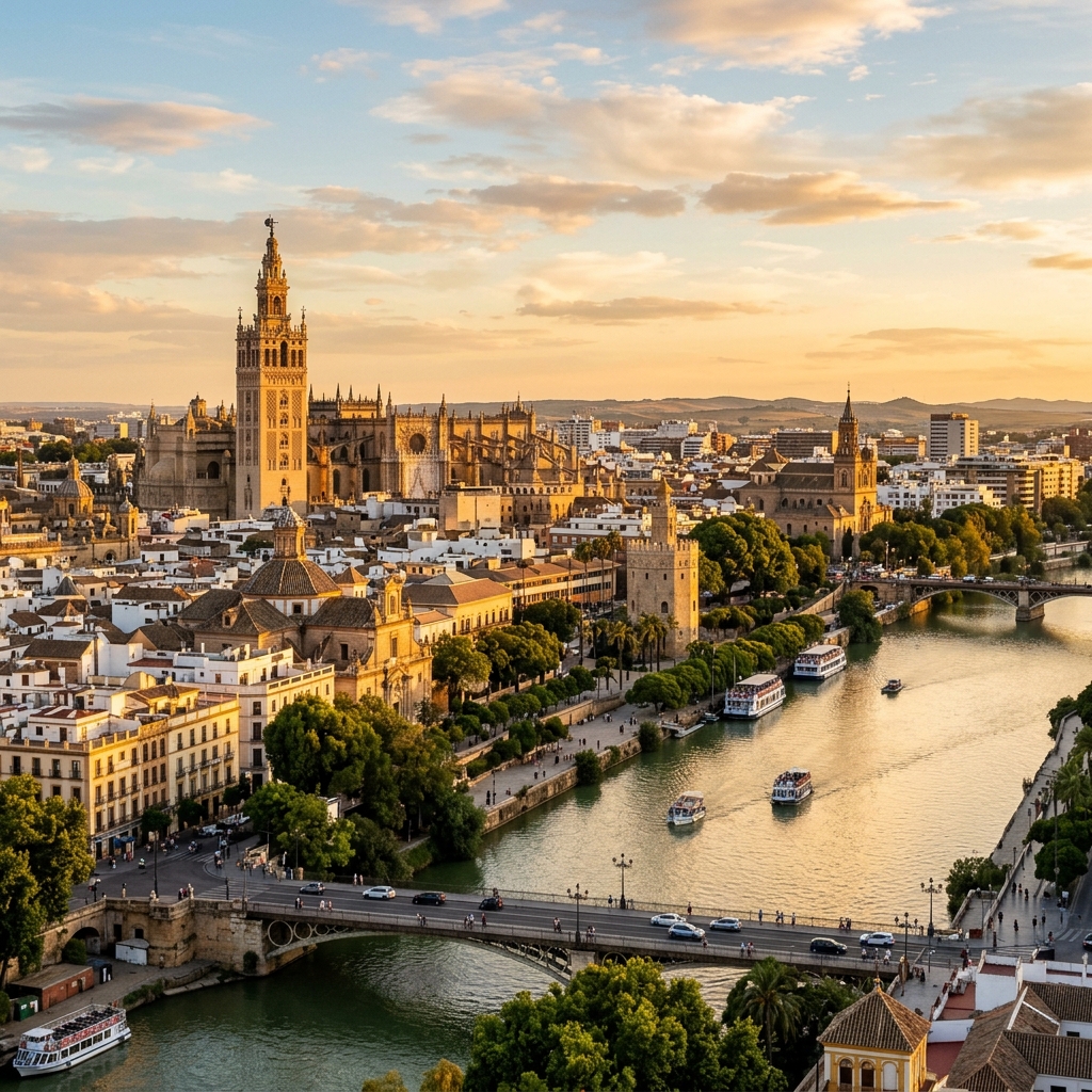 Vista aérea de Sevilla reflejando nuestra cobertura total en la provincia
